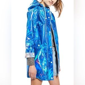 Topshop | Iridescent & Holographic Blue Raincoat